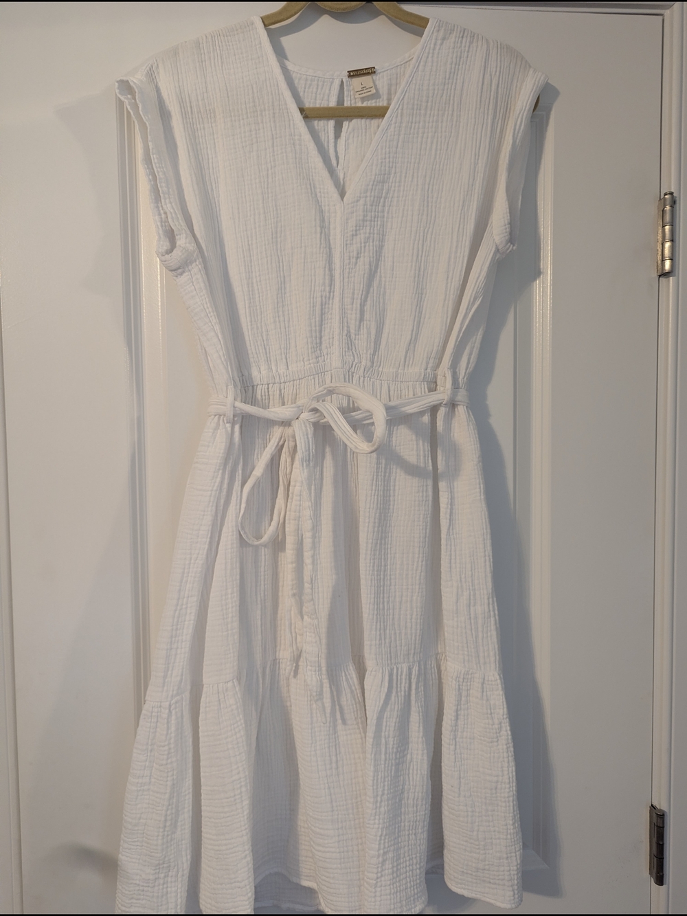 🌞 Summer Sundress White Gauze Tie-Waist Midi Dress